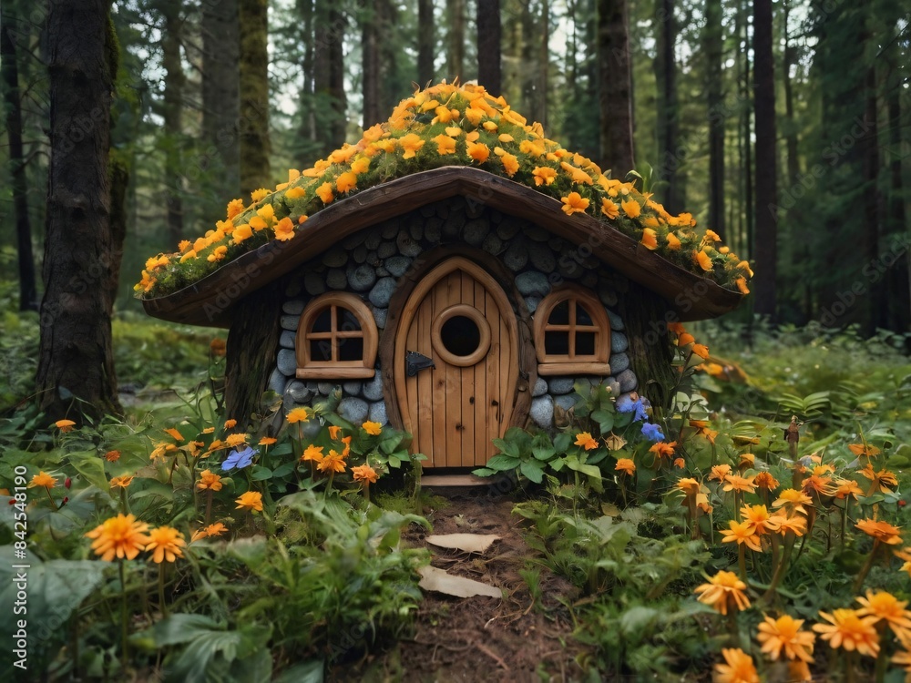 little wooden house with flowers