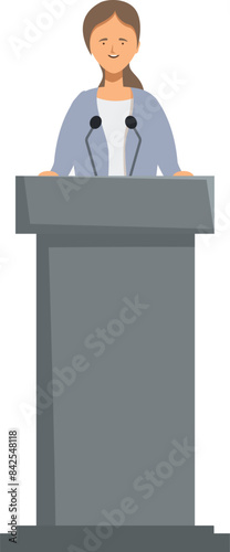 Politician standing behind a tribune with microphones, giving a speech
