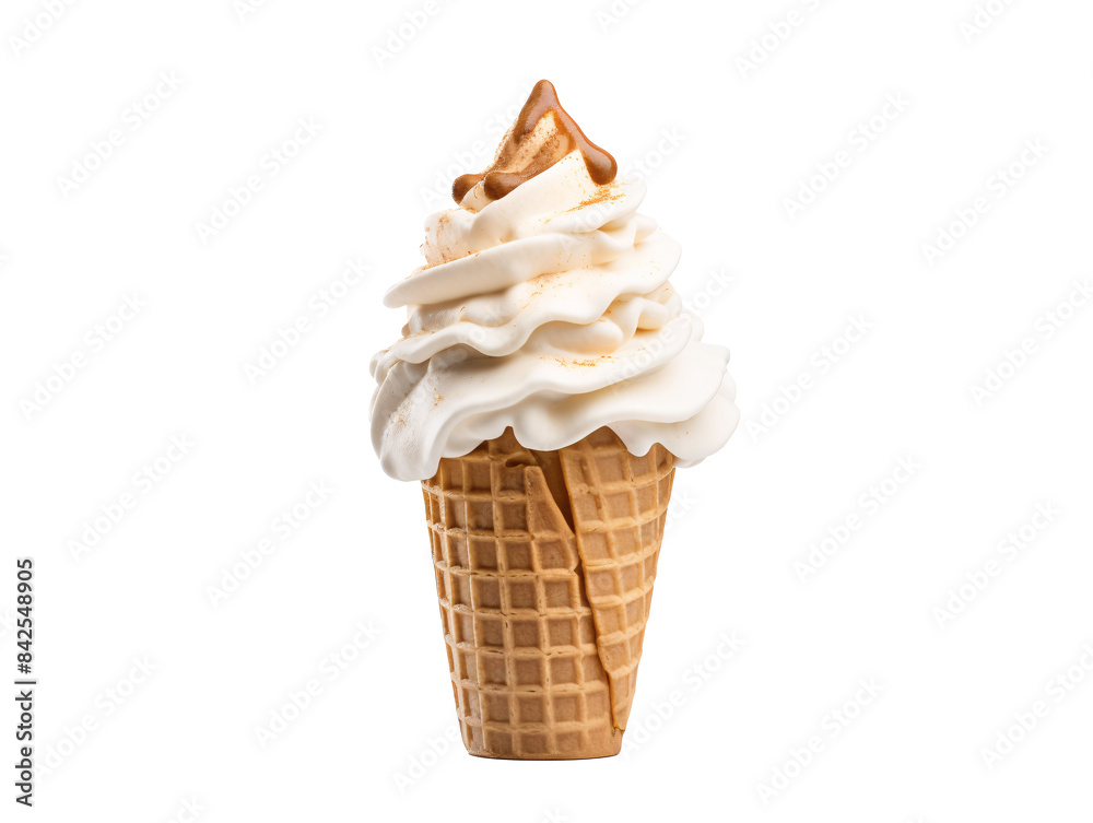 a ice cream cone with a white and brown topping a ice cream cone with a white and brown topping