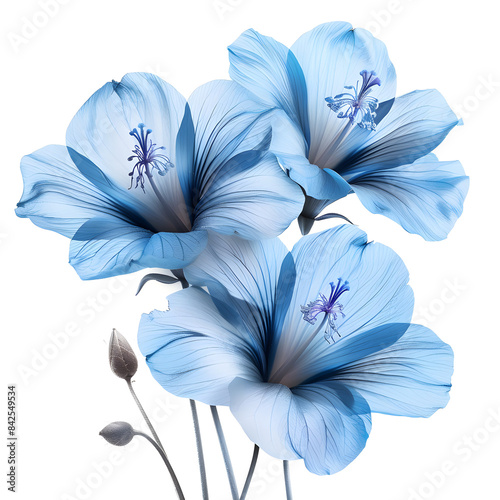 There are blue flowers on a white table generative Ai