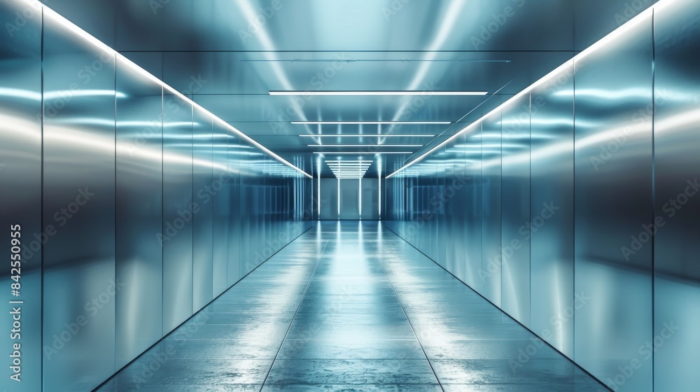 This photo depicts a corridor with a futuristic vibe, designed in a modern minimalist style This photo depicts a corridor with a futuristic vibe, designed in a modern minimalist style