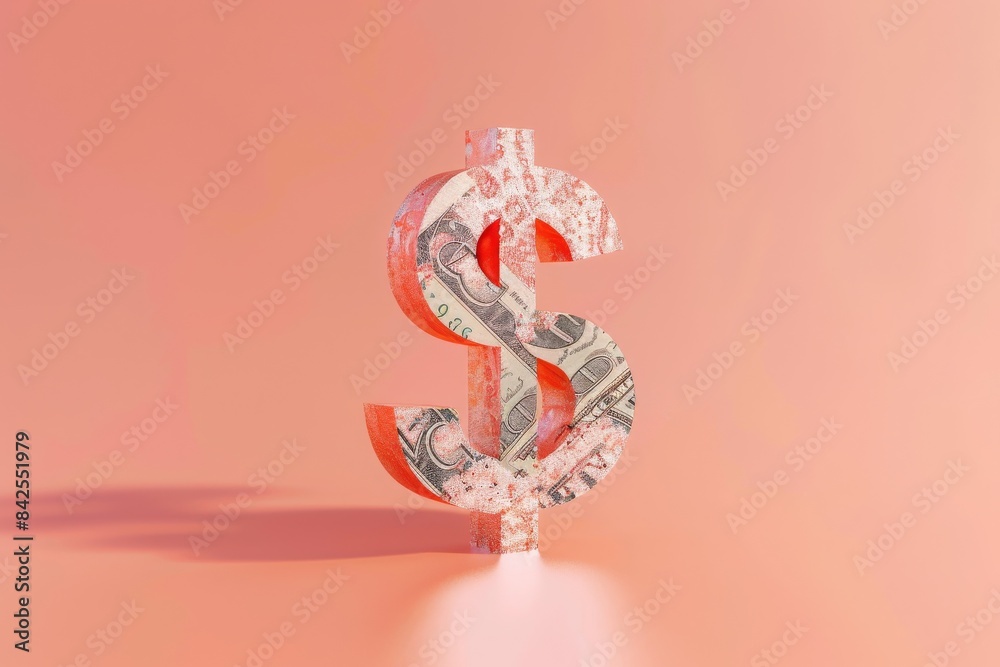 Creative dollar symbol made from paper money on pink background, representing finance, wealth, and investment concepts. Creative dollar symbol made from paper money on pink background, representing finance, wealth, and investment concepts.