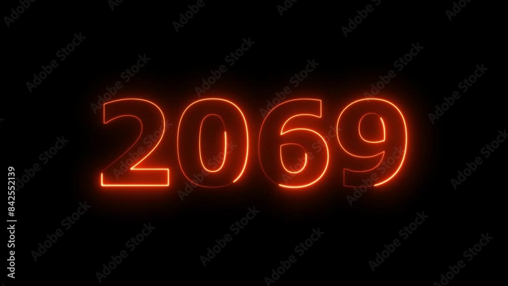 Abstract 2069 neon text animation, Glowing neon business number text background 4k video.