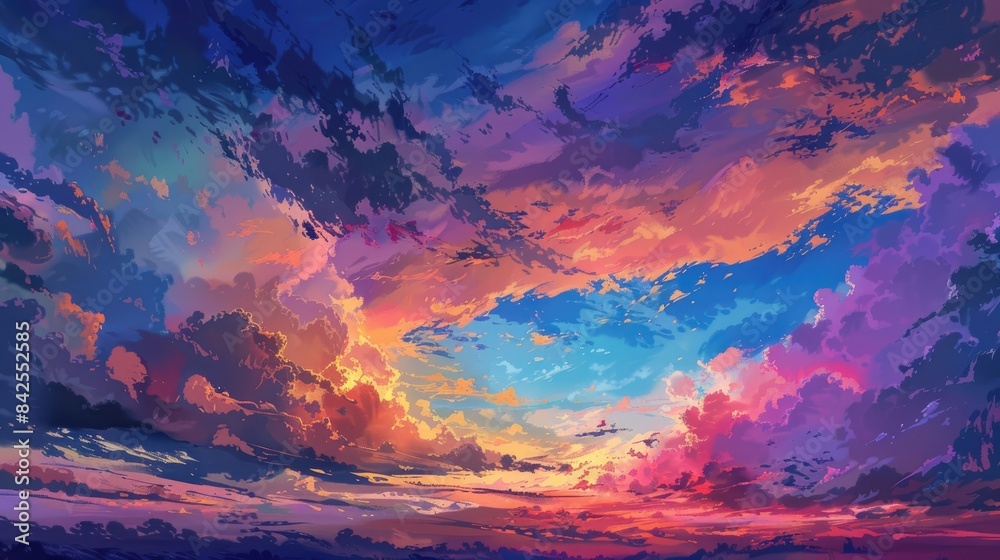The vibrant hues decorating the evening sky The vibrant hues decorating the evening sky