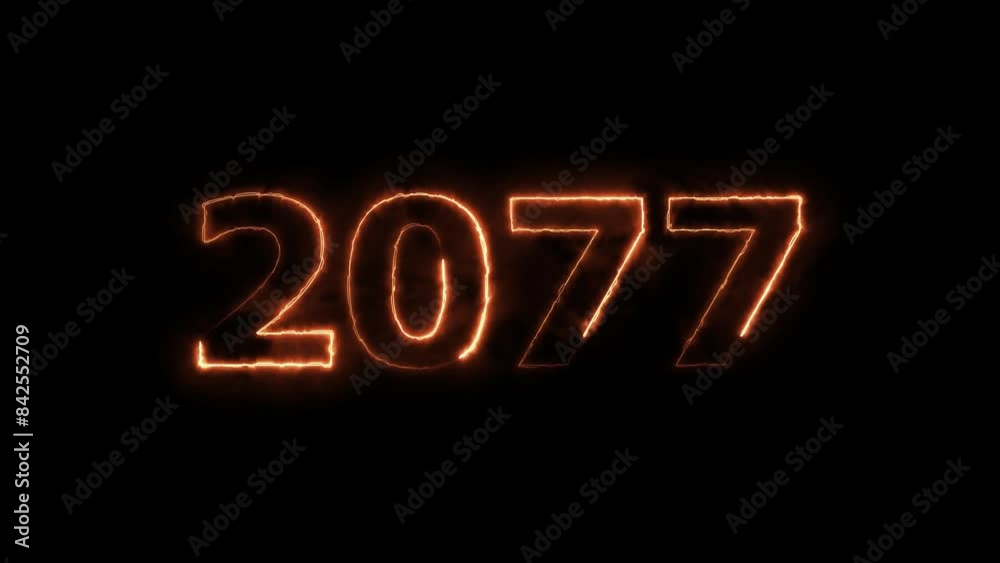 2077 neon text animation, Glowing neon business number text background. 2077 neon text animation, Glowing neon business number text background.