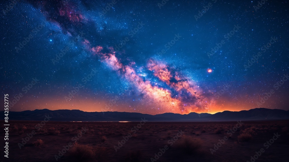 Fototapeta premium Breathtaking Milky Way Over Desert Landscape with Mountains in the Distance