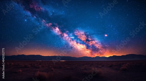 Breathtaking Milky Way Over Desert Landscape with Mountains in the Distance