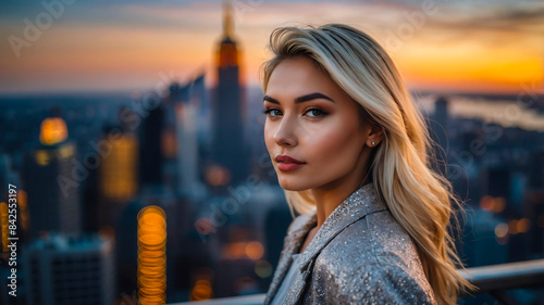 Stunning portrait of a beautiful blonde female influencer and model blonde hair highlights © The A.I Studio