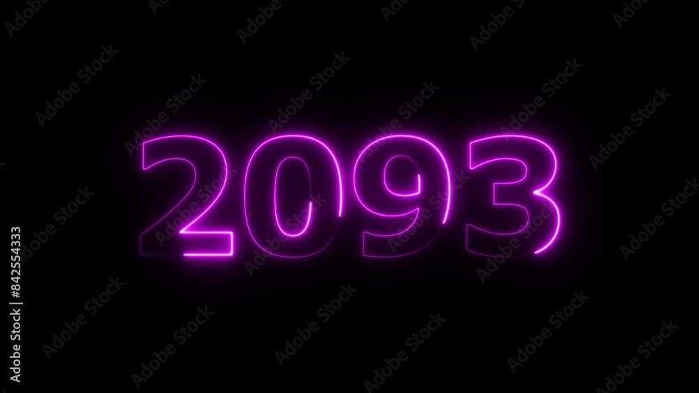 2093 neon text animation, Glowing neon sign happy new year texture background. 2093 neon text animation, Glowing neon sign happy new year texture background.