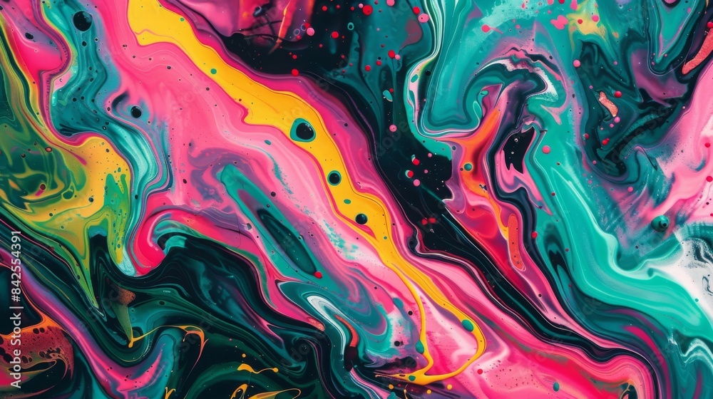 Vibrant Abstract Background with Bright Colors, Swirls, and Splashes for Artistic Design and Posters