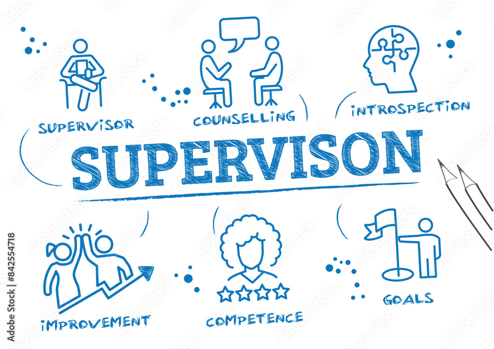 Fototapeta premium Supervision concept - blue sketch on white background