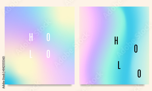 Dynamic holographic backgrounds in neon shades with fluid, seamlessly blended gradients. Perfect for modern design projects like posters, ad banners, brochures, flyers, covers, and websites