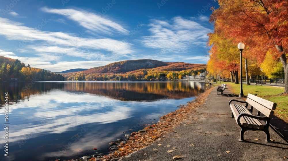 Obraz premium Magnificent colorful Fall day in river park