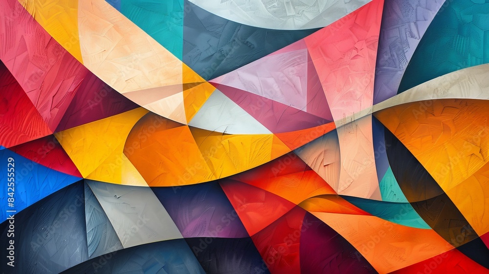 Fototapeta premium Abstract geometric pattern in vibrant colors with overlapping shapes. The artwork creates a dynamic and eye-catching visual.