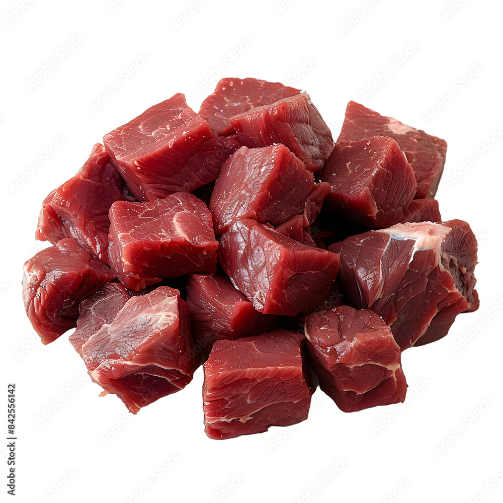[Transparent Background PNG]Raw Beef Cubes on White Background