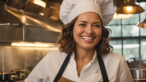 Smiling woman chef cook in apron photo