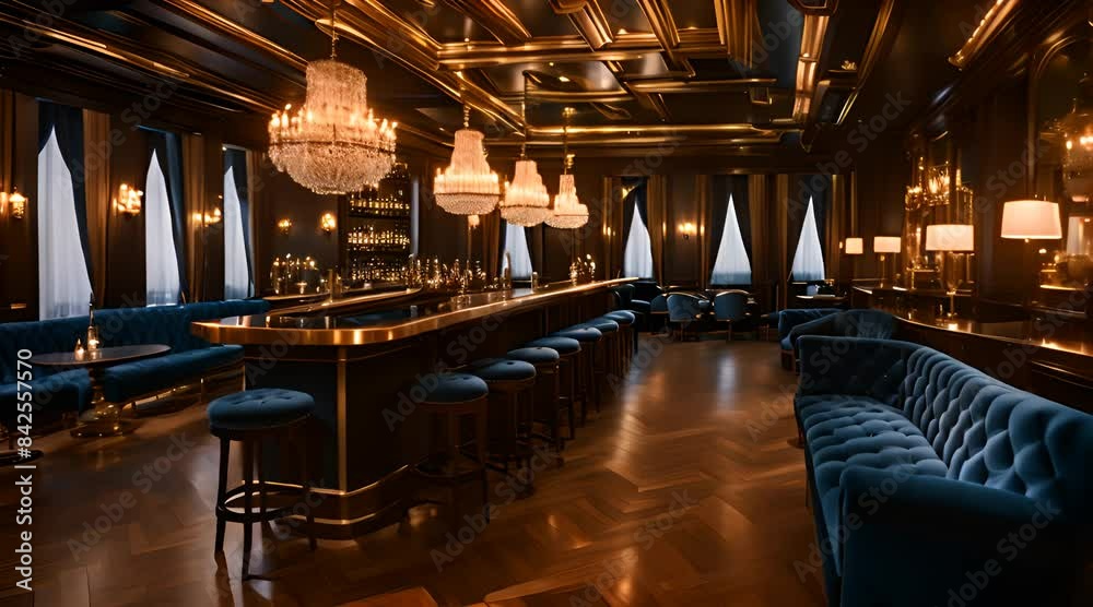 Bar table with luxury blue bar stools. Luxury loft lounge bar interior Bar table with luxury blue bar stools. Luxury loft lounge bar interior