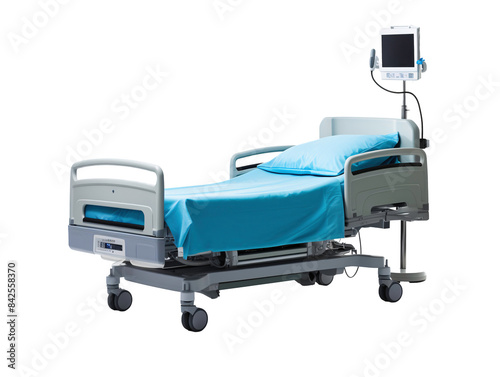 a hospital bed with a monitor