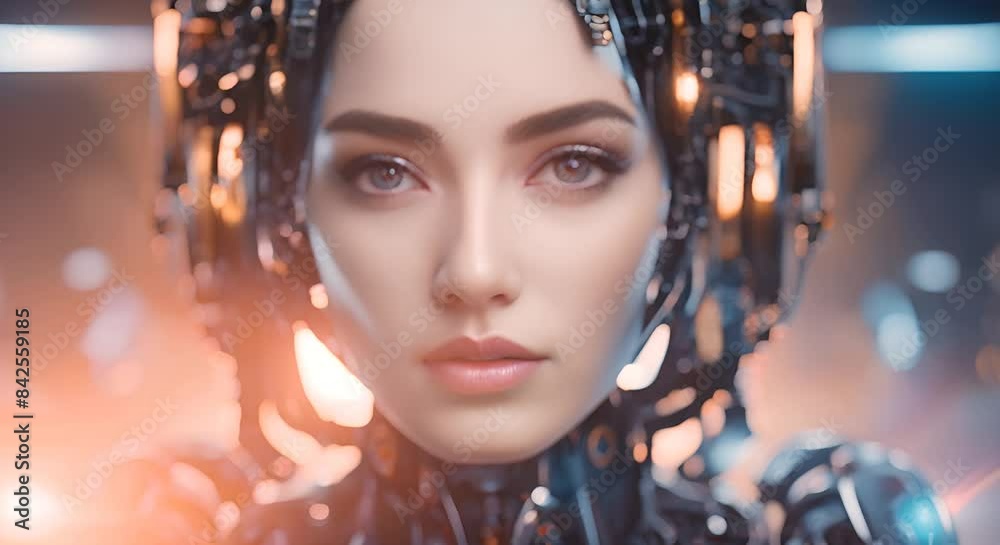 Portrait of an Ai robo in a background 4k