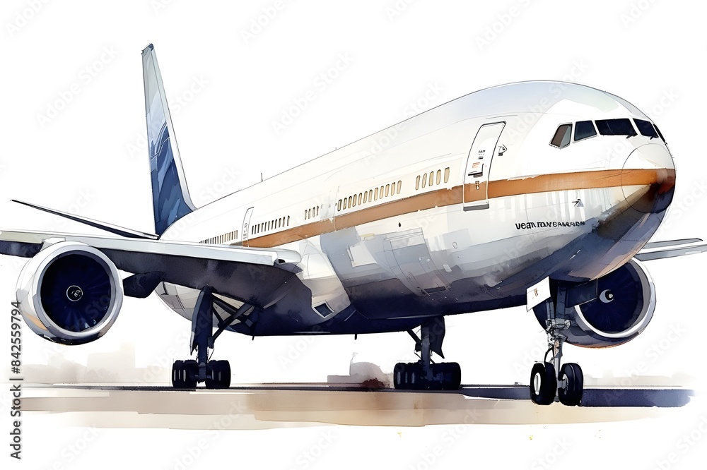 Obraz premium Watercolor Vector Art Illustration Big jumbo plane isolated on a white background. 