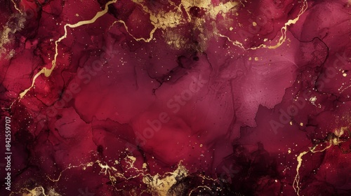Abstract Burgundy and Gold Background, Artistic Watercolor Design with Rich Color Tones, Ideal for Print, Card, or Poster