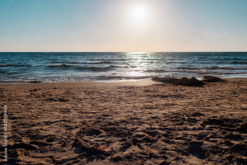 Sunset on a beautiful beach. Sandy beach in Haifa, Israel. Sunset on a beautiful beach. Sandy beach in Haifa, Israel.