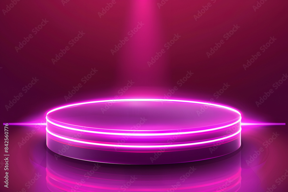 3d pink neon light podium bg. Glow game platform with digital led effect. Futuristic hologram abstract background with round stand. Realistic laser presentation for casino winner display vector 3d pink neon light podium bg. Glow game platform with digital led effect. Futuristic hologram abstract background with round stand. Realistic laser presentation for casino winner display vector