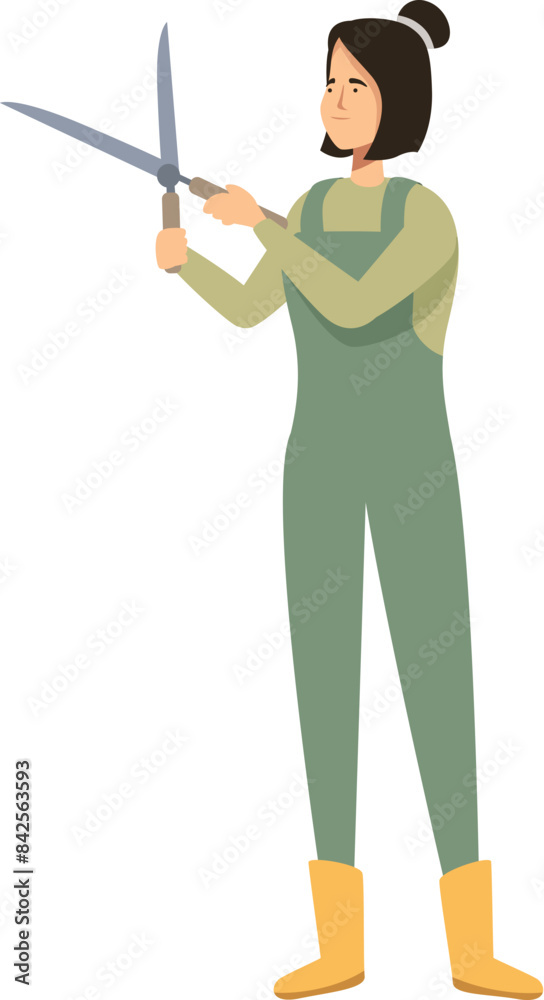 Gardener is holding gardening shears, ready to prune plants and maintain a beautiful garden Gardener is holding gardening shears, ready to prune plants and maintain a beautiful garden