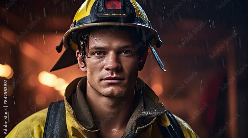 Portrait of a firefighter standing under the rain --no text --chaos 10 --ar 16:9 --v 5.2 Job ID: 83ec81eb-efcd-4960-a452-c87a2bee3425 Portrait of a firefighter standing under the rain --no text --chaos 10 --ar 16:9 --v 5.2 Job ID: 83ec81eb-efcd-4960-a452-c87a2bee3425