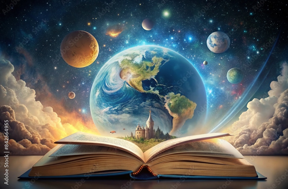 A book opening up to reveal a world of knowledge and imagination. Generative AI.