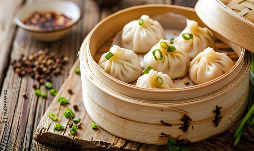 Delicious Asian dumplings, Generative AI Delicious Asian dumplings, Generative AI