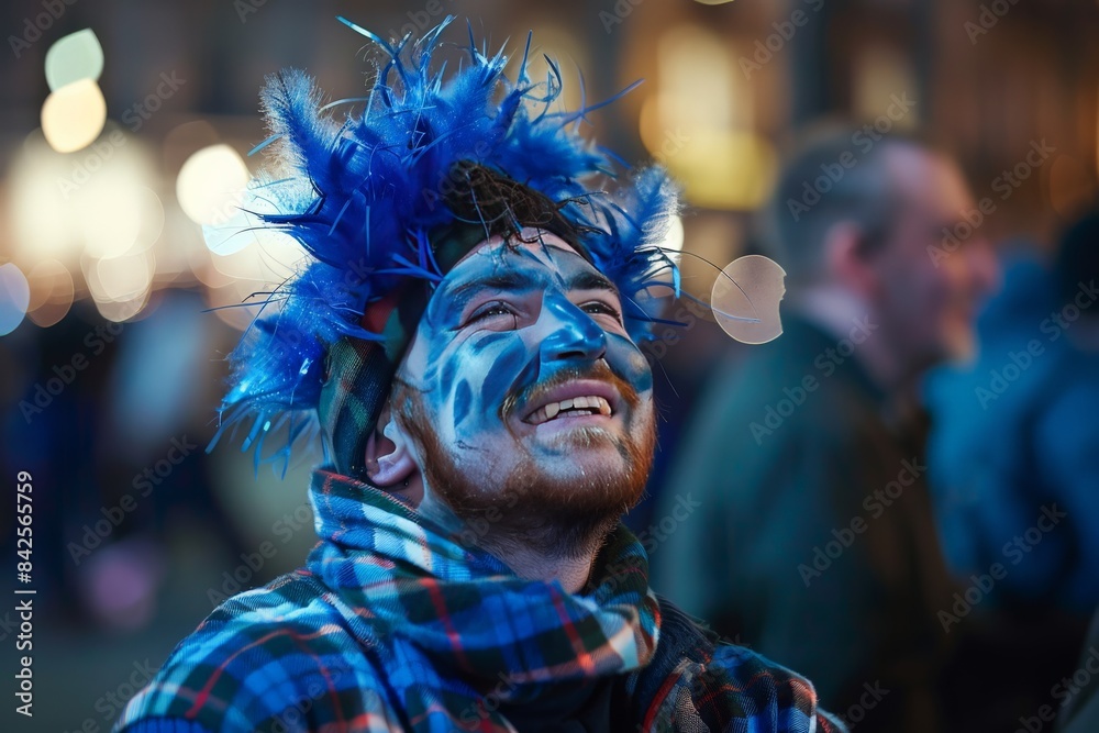 Person from the back wearing a feather hat at an evening event Person from the back wearing a feather hat at an evening event