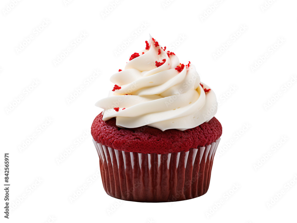 a red velvet cupcake with white frosting