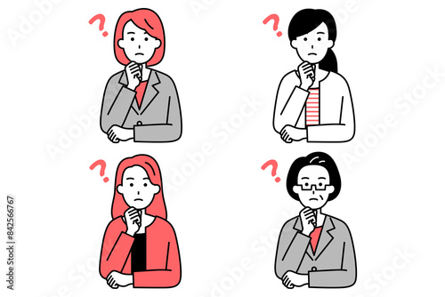 女性のビジネスパーソンのセット（考える）