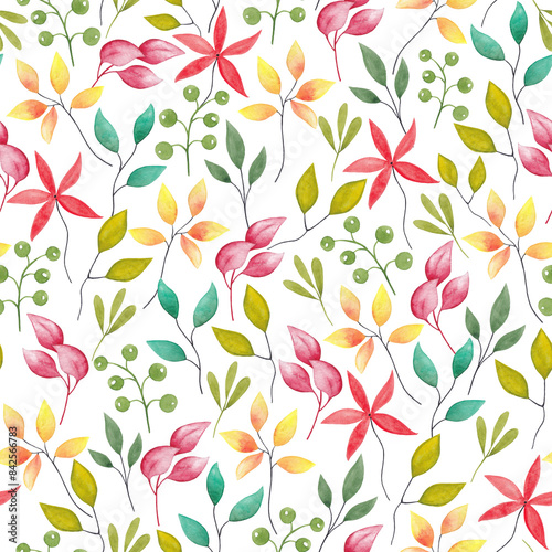 Wallpaper Mural Seamless pattern of bright multi-colored leaves on a white background. Watercolor illustration. Torontodigital.ca