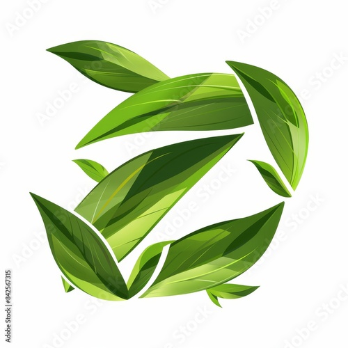 logo, vector design of green tea leaves in the shape of an "Z" on a white background, in the style of a modern flat design with simple shapes and an organic green color palette of lines and curves, el