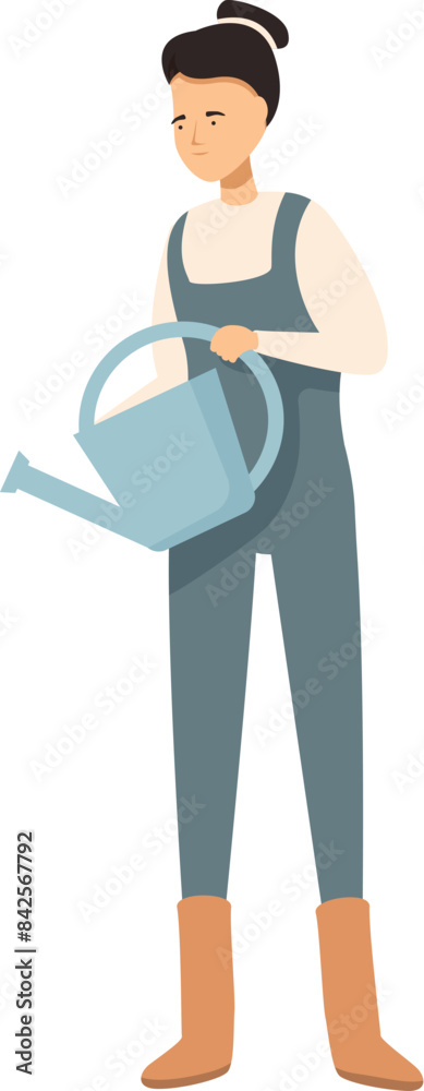 Young woman gardener is holding a watering can, ready to water her plants Young woman gardener is holding a watering can, ready to water her plants