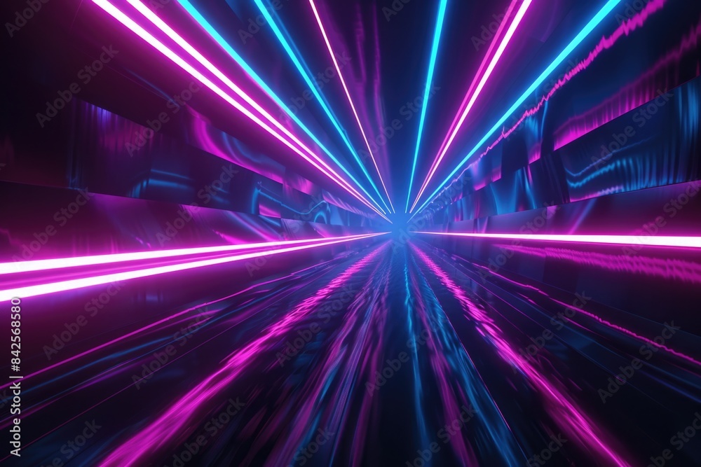 Fototapeta premium Train passing through neon lit tunnel