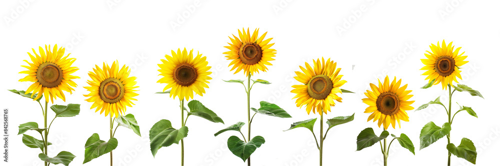 Collection set of photos of sunflowers isolated on tranparent background, summer flowers, png file