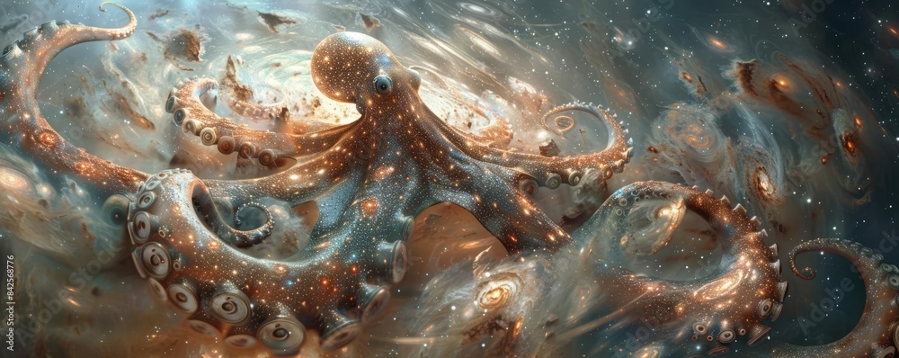 Abstract art depicting an octopus with swirling tentacles. Abstract art depicting an octopus with swirling tentacles.