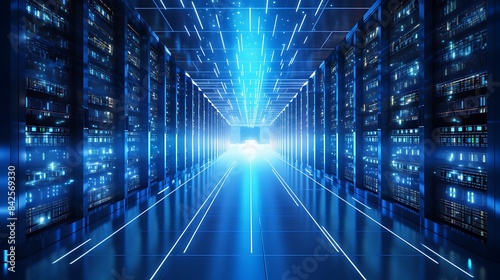 Big Data Concept on modern server room, Blue Technology Background © Technology Base