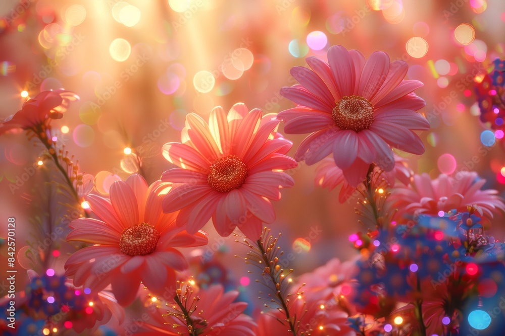 Enchanting Pink Flowers: Rainbow-Lit Magical and Festive Atmosphere Enchanting Pink Flowers: Rainbow-Lit Magical and Festive Atmosphere