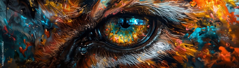 Abstract painting of an eye with vibrant colors and textures. Abstract painting of an eye with vibrant colors and textures.
