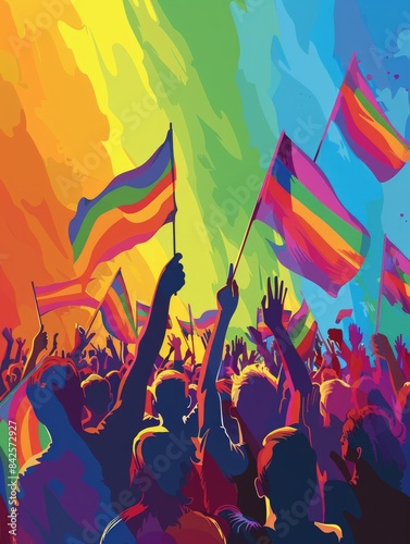 Rainbow flag parade participants