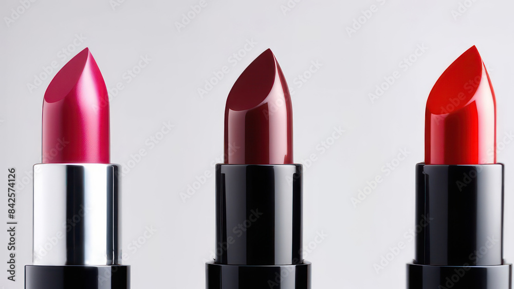 Collection of three colors of smudged lipstick on a white background Collection of three colors of smudged lipstick on a white background
