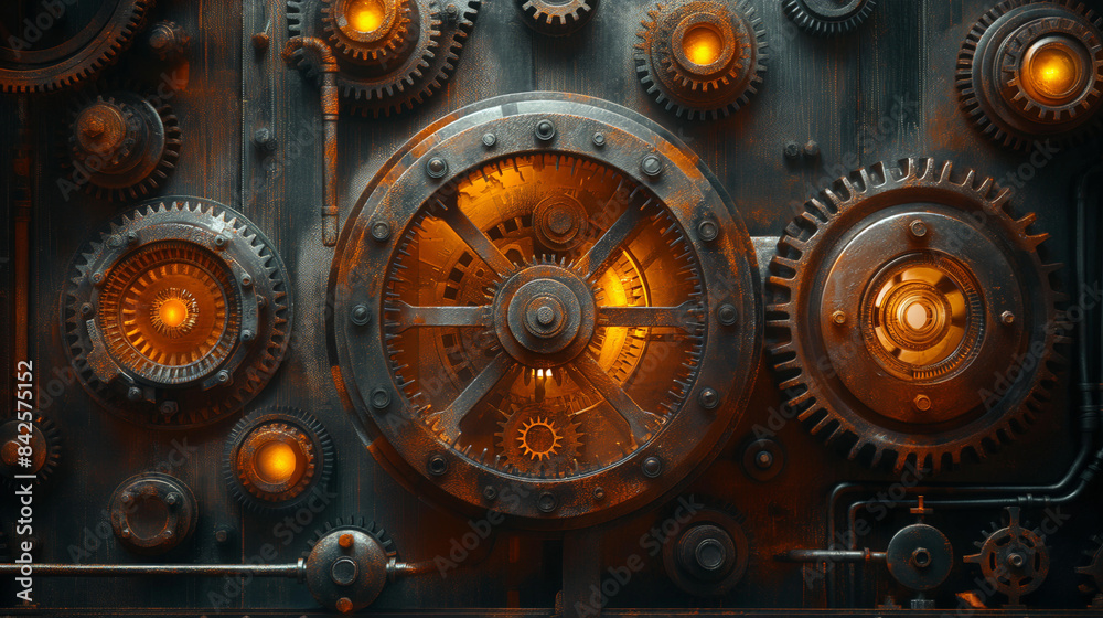 Steampunk art with gears and machinery. Steampunk art with gears and machinery.