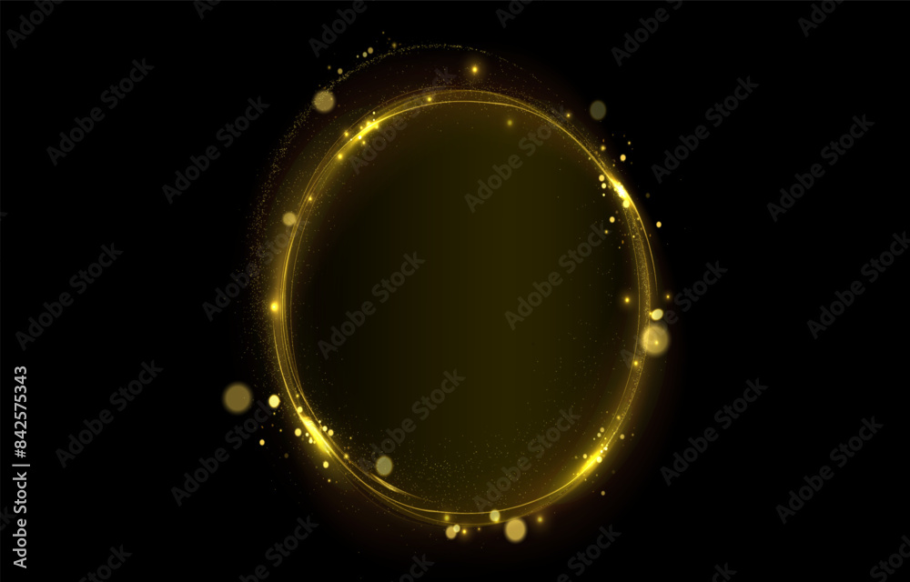 Vector light line effect of golden circle. Luminous fire trail on a transparent background. Light round line with an advantage effect. Golden dust circle light png.	