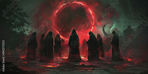 Blood moon ceremony demonic cultists performing sinful sacrifice 