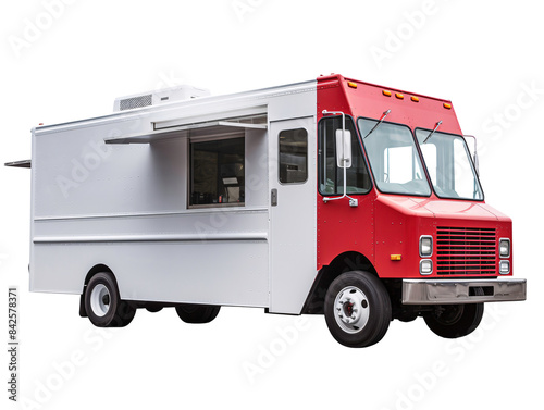a white and red food truck photo