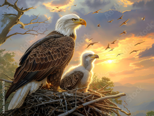 Family Values: Bald Eagle and Eaglet in Nest